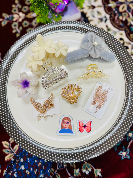 Girls Fancy Hair Clips & Clutcher Combo Set