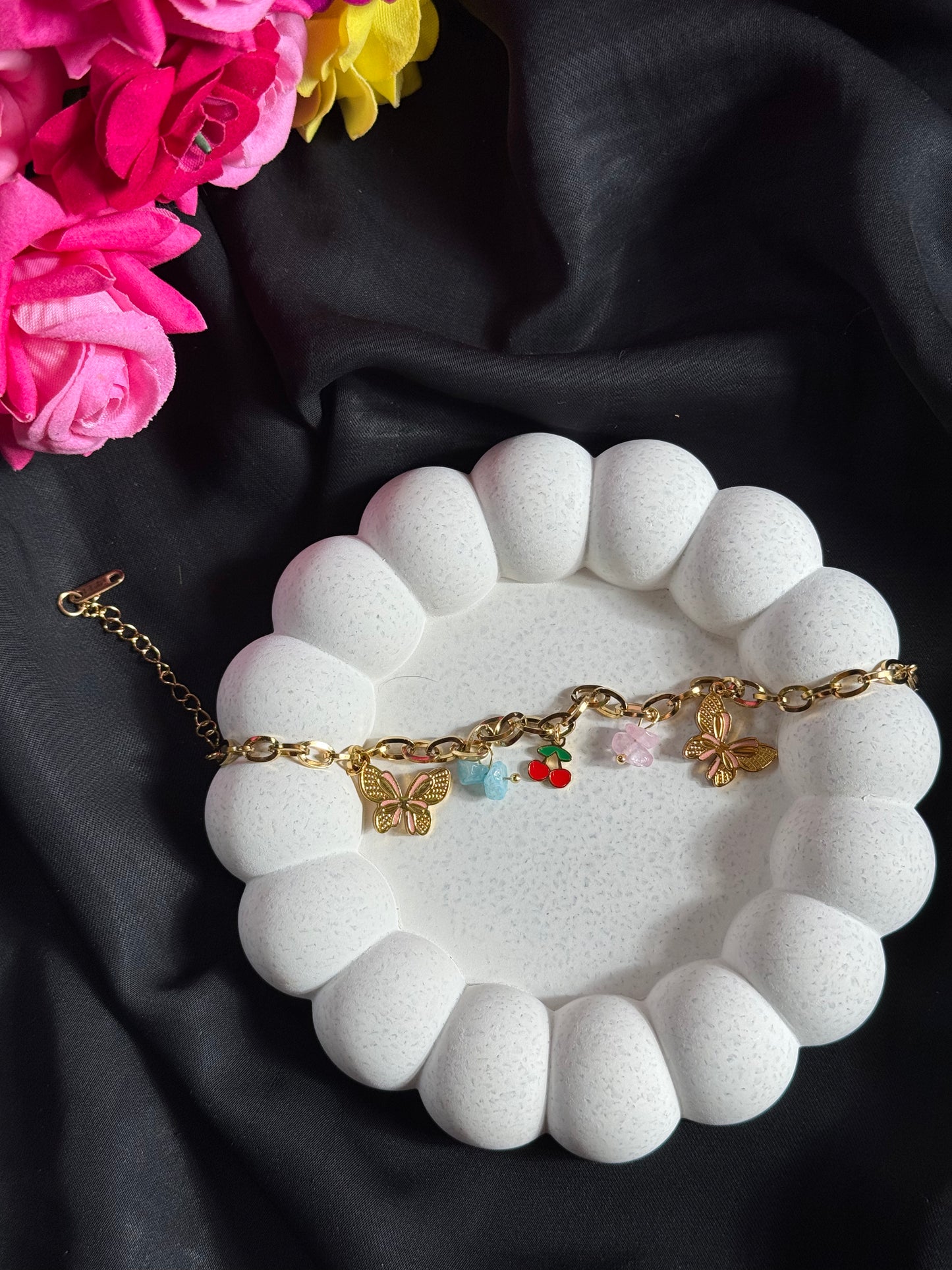 Playful Butterfly and Enamel Charm Bracelet
