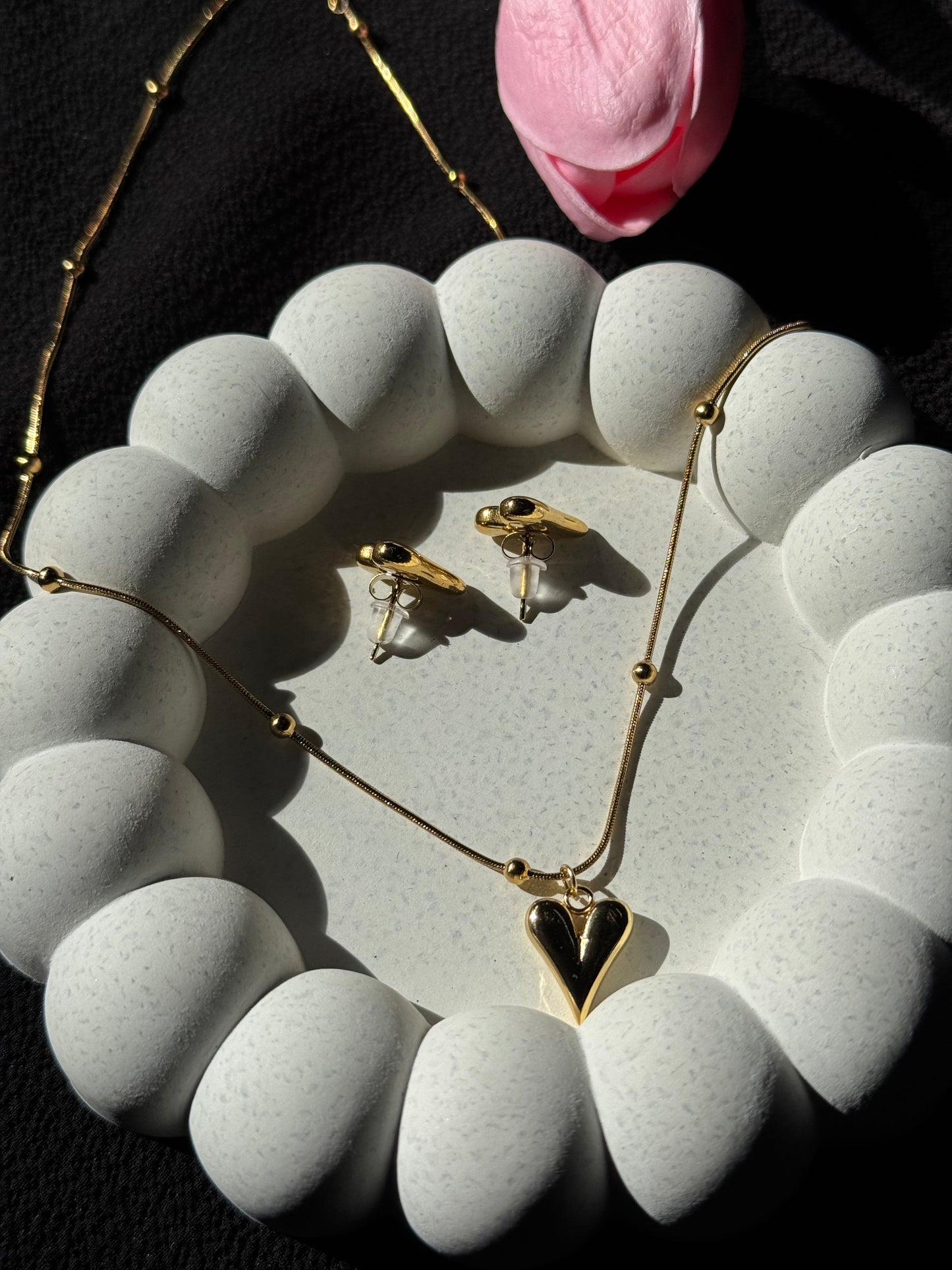 Golden Love Heart Necklace and Earring Set