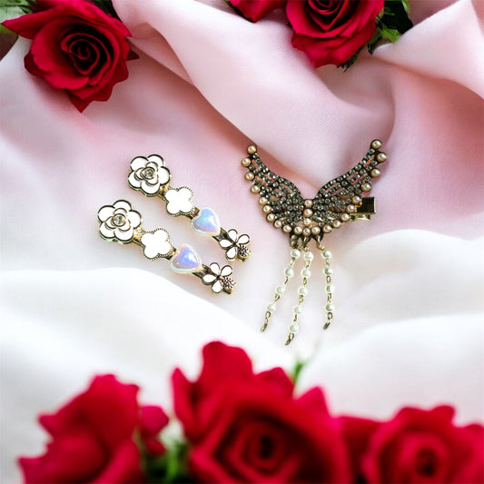 Regal Pearl Butterfly Wings and Floral Hair Clips