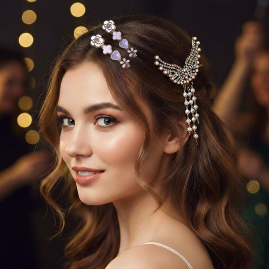 Regal Pearl Butterfly Wings and Floral Hair Clips