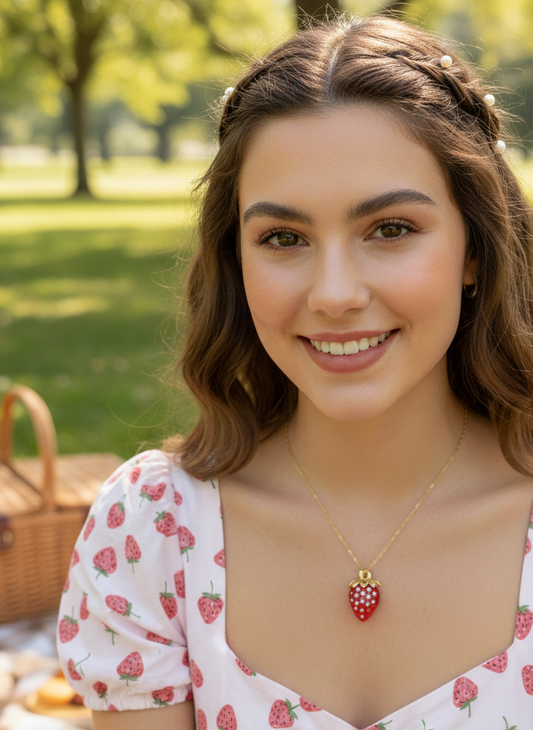 Whimsical Crystal Strawberry Necklace
