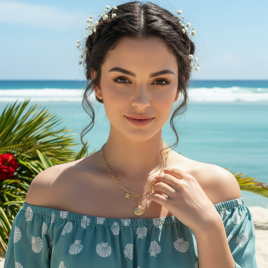 Island Muse Layered Shell and Star Charm Necklace