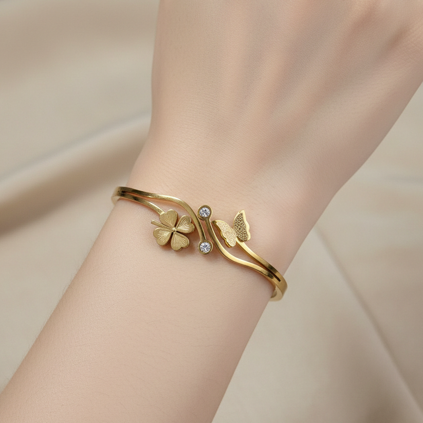 Elegant Golden Butterfly & Floral Bracelet