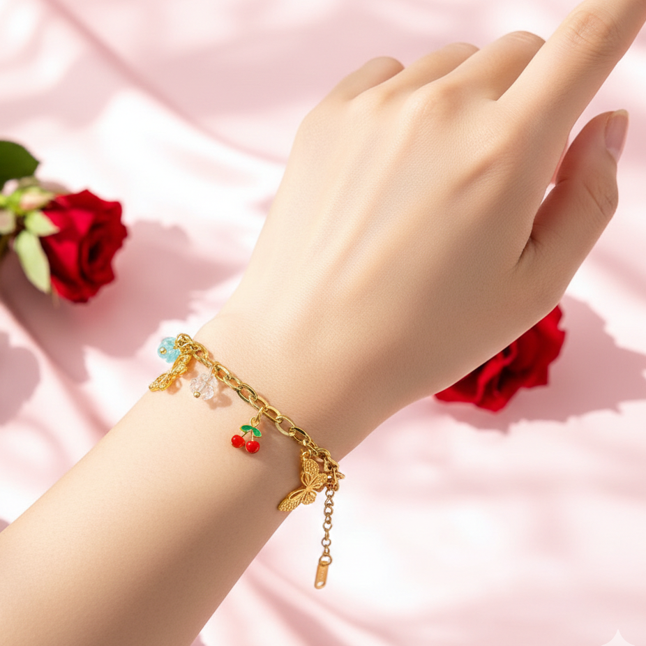 Playful Butterfly and Enamel Charm Bracelet