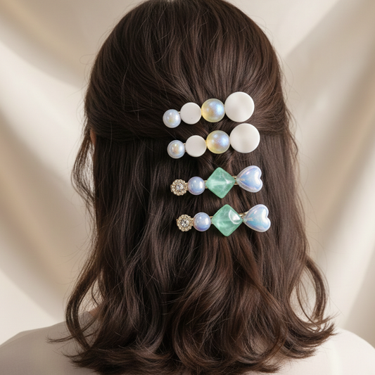 Mint and Pearl Aesthetic Hair Barrette Set