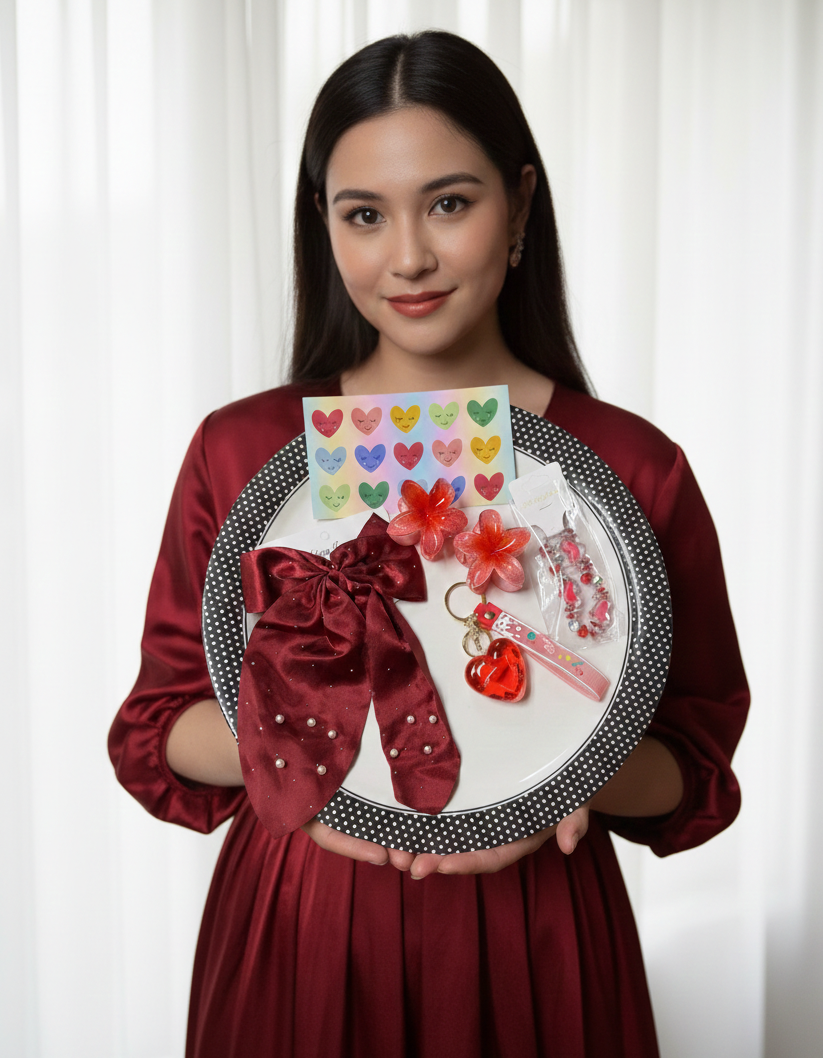 Girls’ Hair Accessories & Cute Keychain Set with Stickers