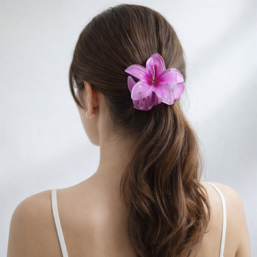 Vibrant Pink Resin Flower Claw Clips