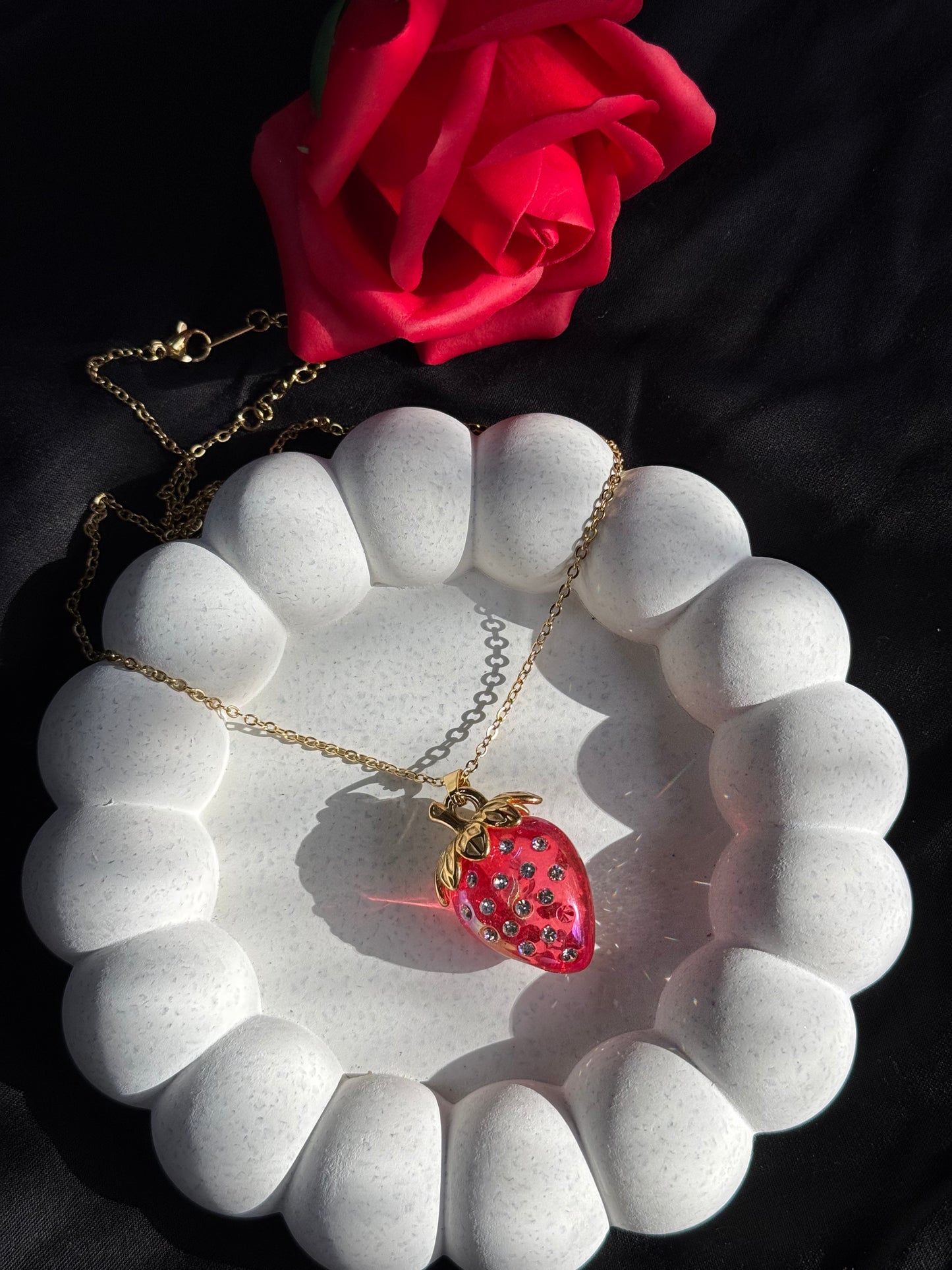 Whimsical Crystal Strawberry Necklace