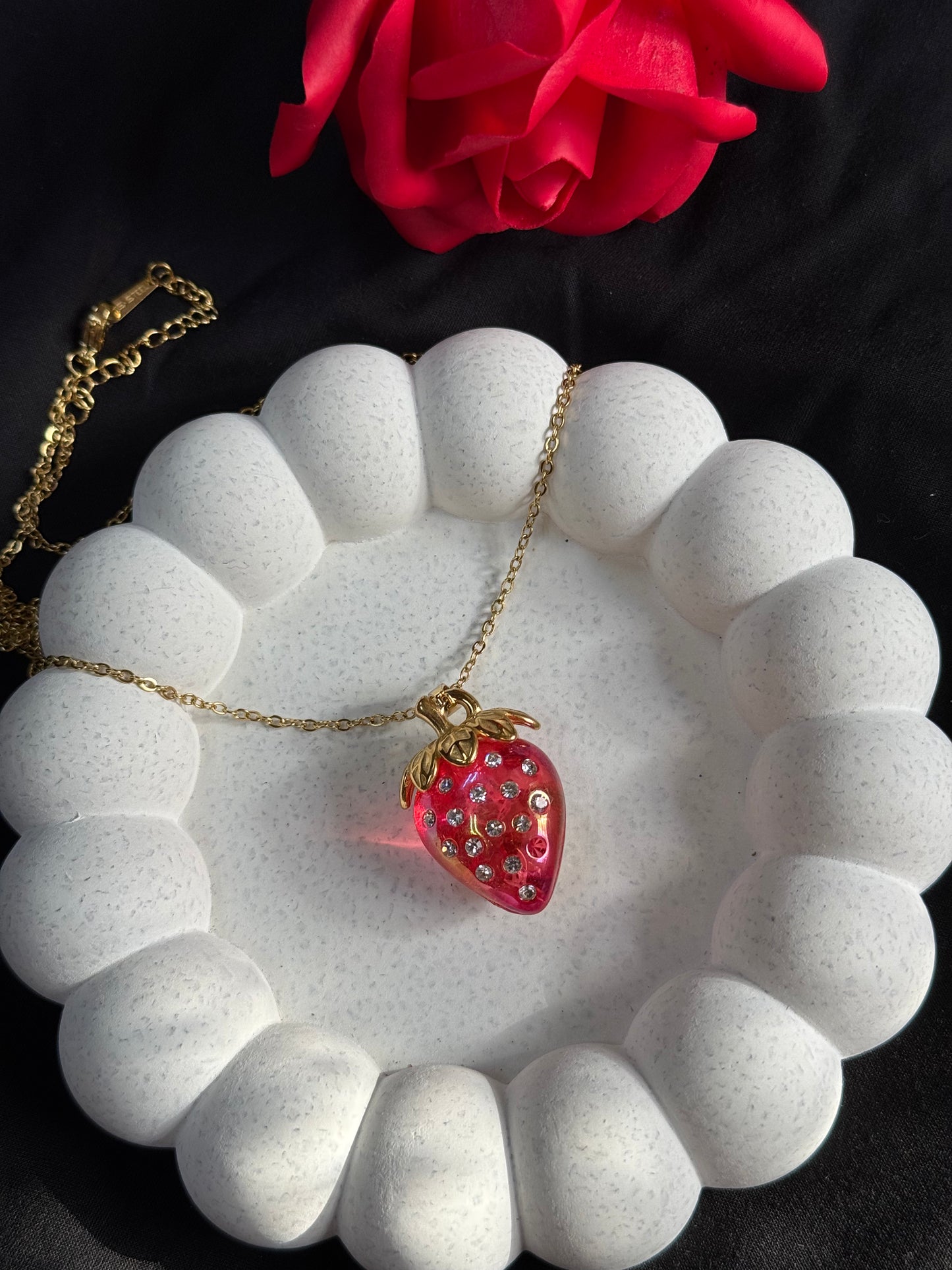 Whimsical Crystal Strawberry Necklace