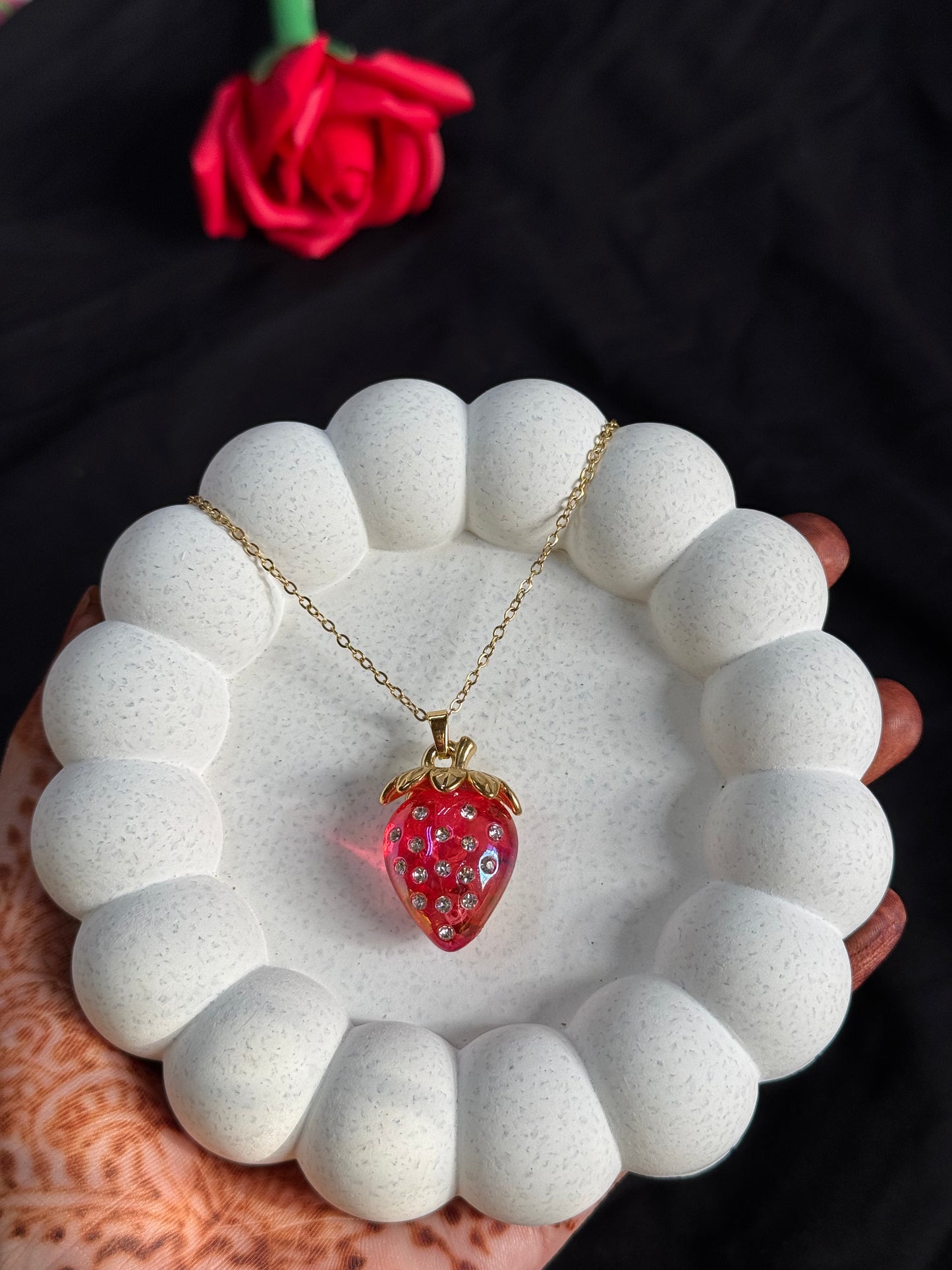 Whimsical Crystal Strawberry Necklace