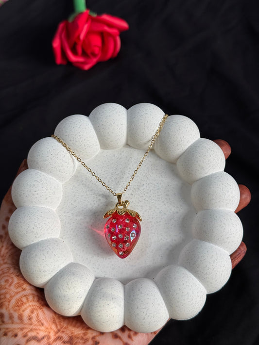 Whimsical Crystal Strawberry Necklace