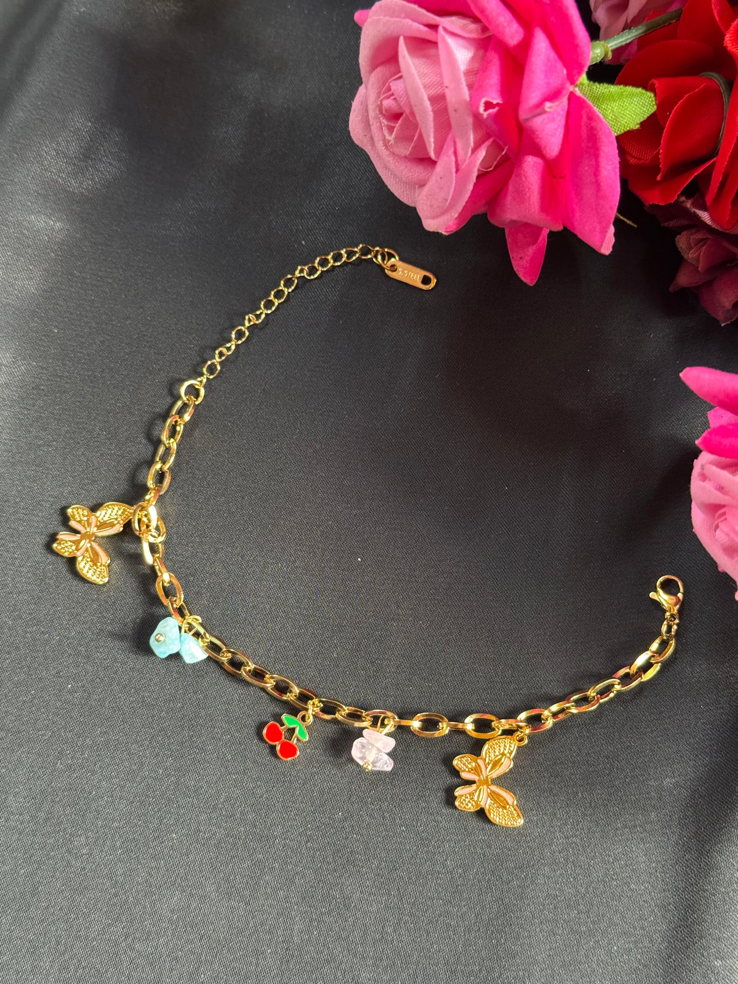 Playful Butterfly and Enamel Charm Bracelet