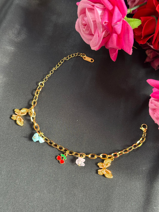 Playful Butterfly and Enamel Charm Bracelet