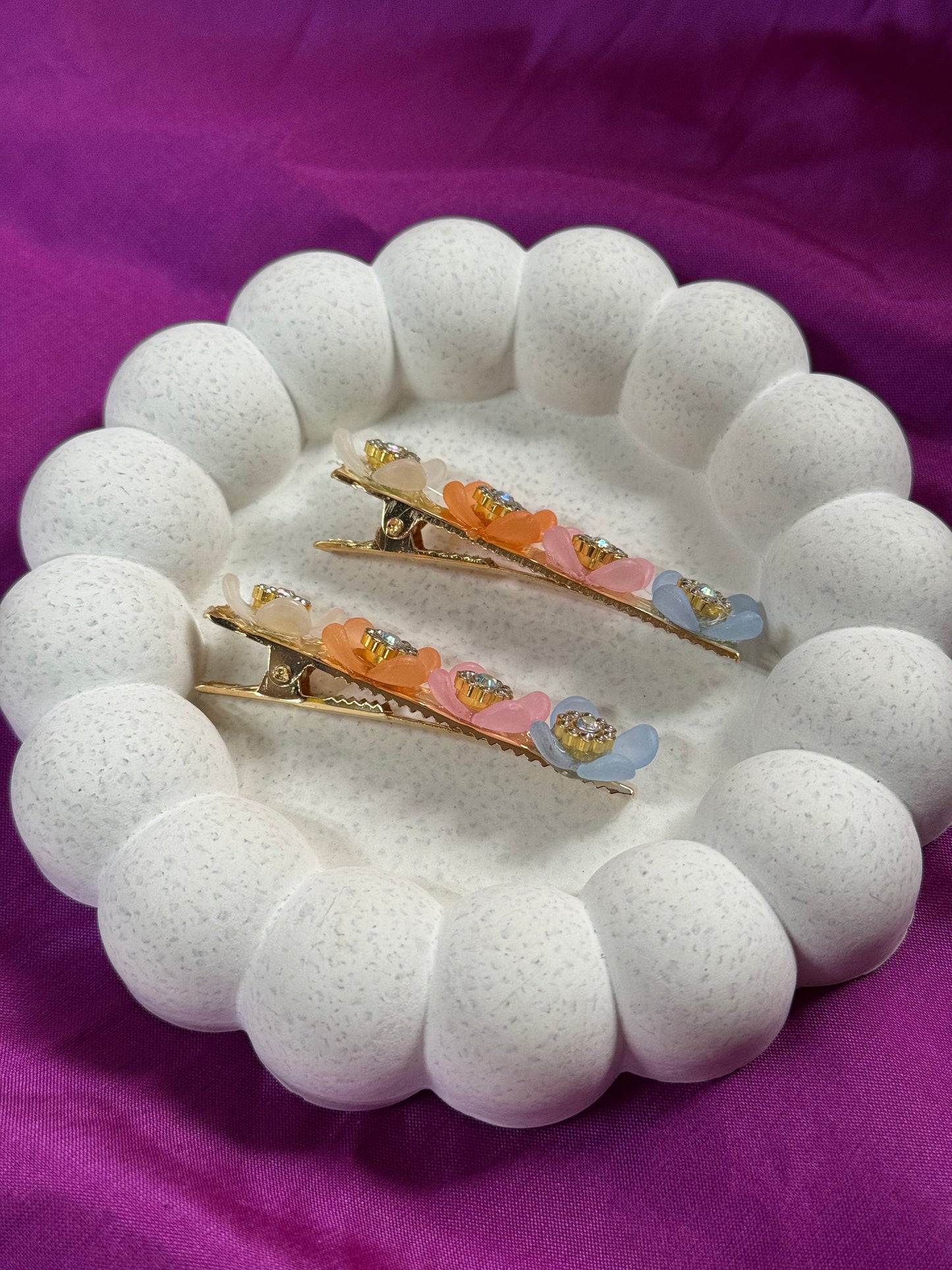 Pastel & Orange Floral Hair Clips Set
