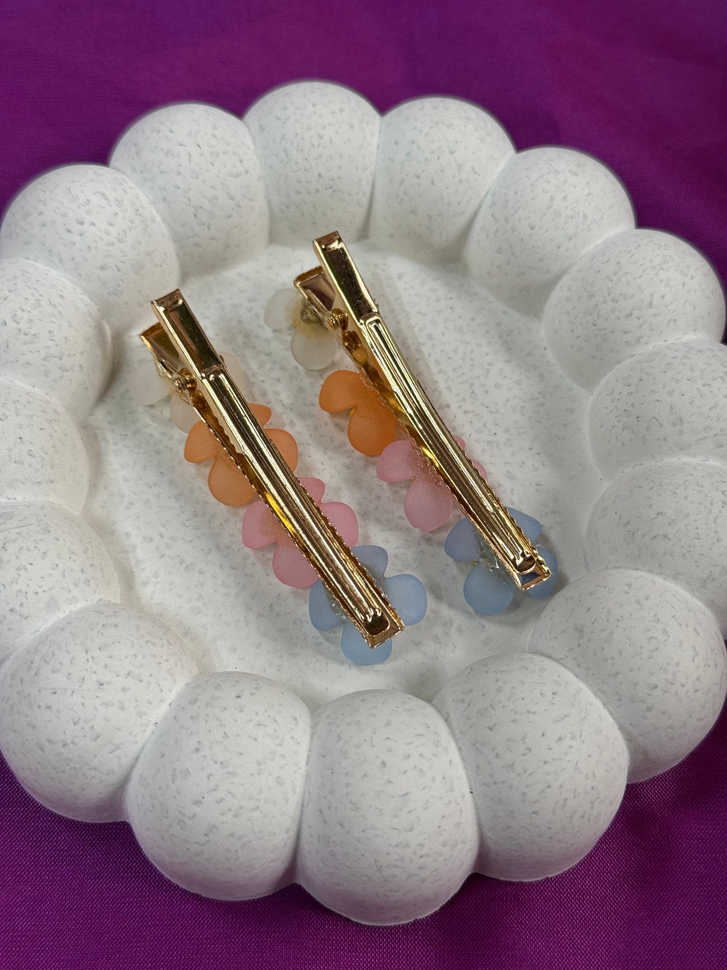 Pastel & Orange Floral Hair Clips Set