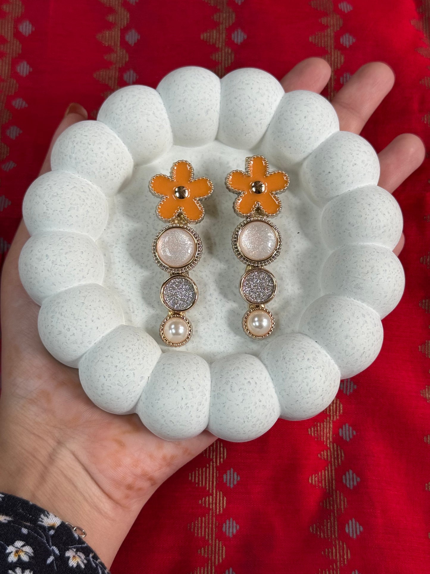 Pastel & Orange Floral Hair Clips Set