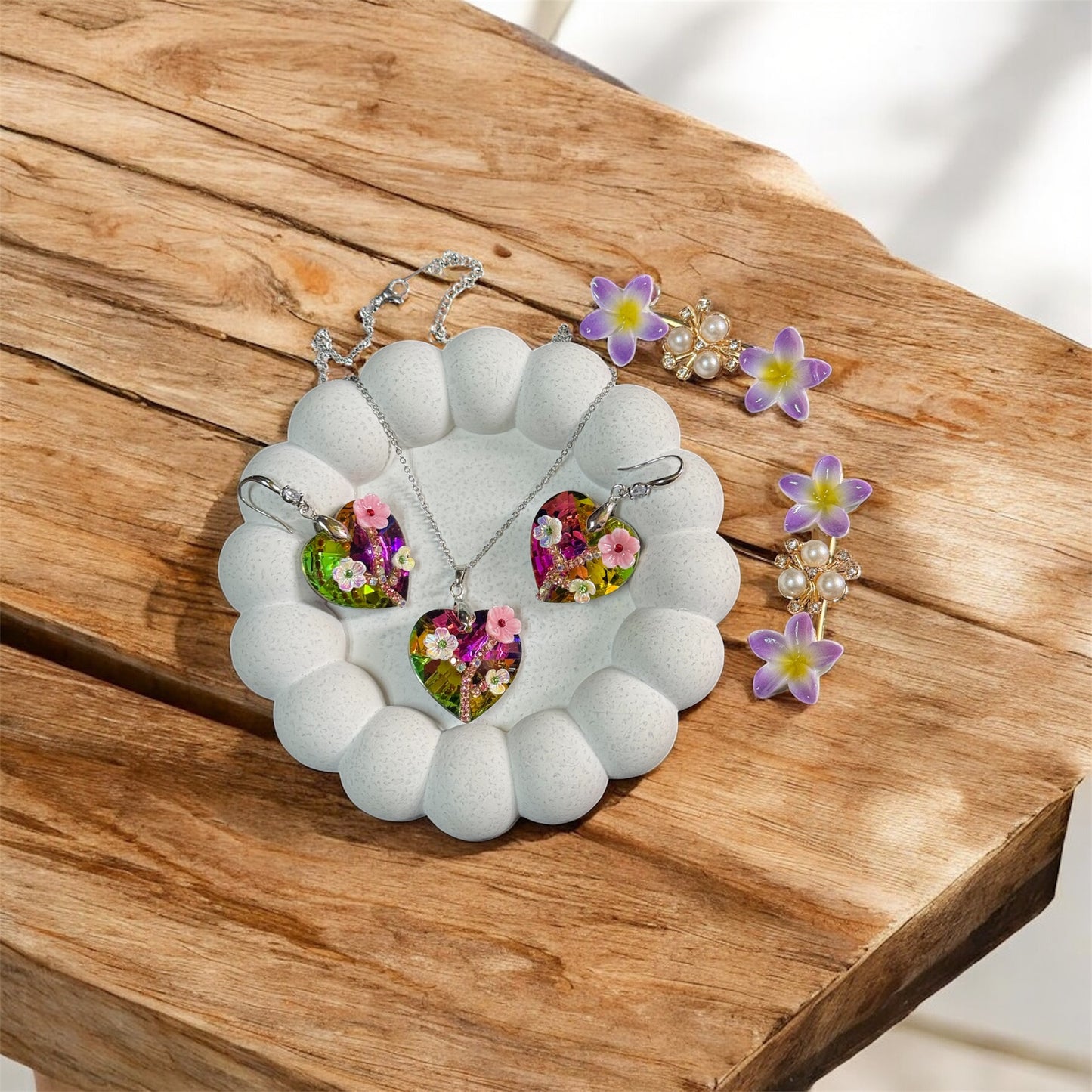 Tropical Bloom Heart Resin Jewelry