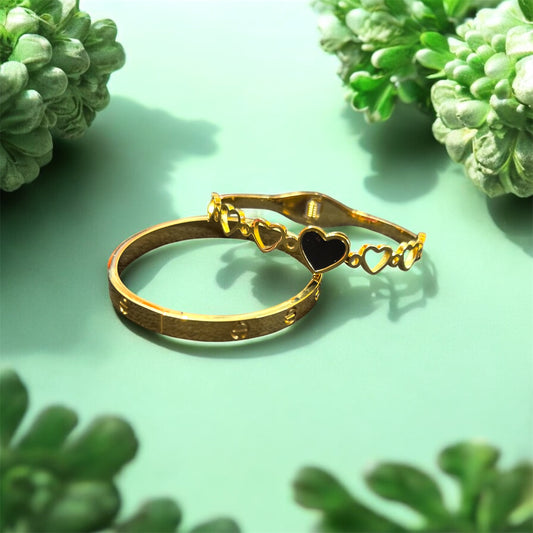 Black Enamel Heart & Screw Detail Bangles