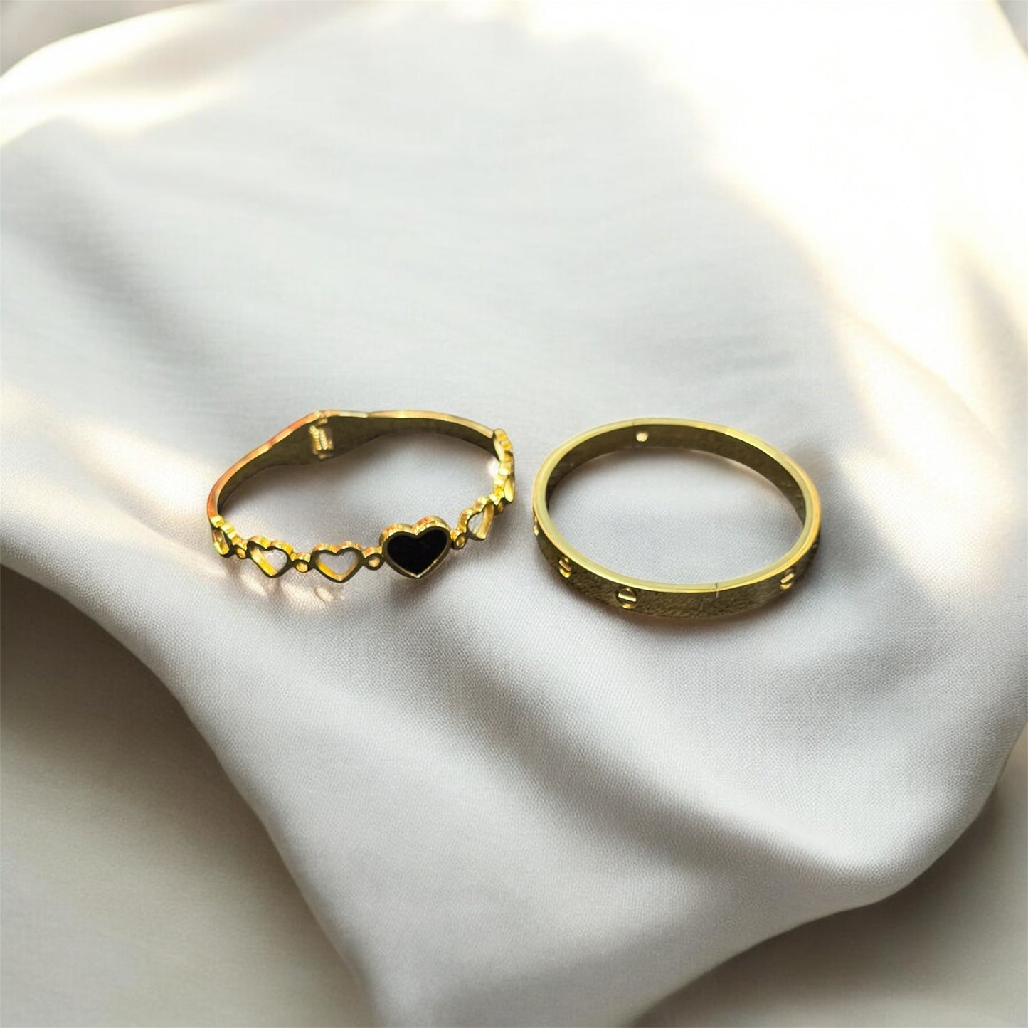 Black Enamel Heart & Screw Detail Bangles