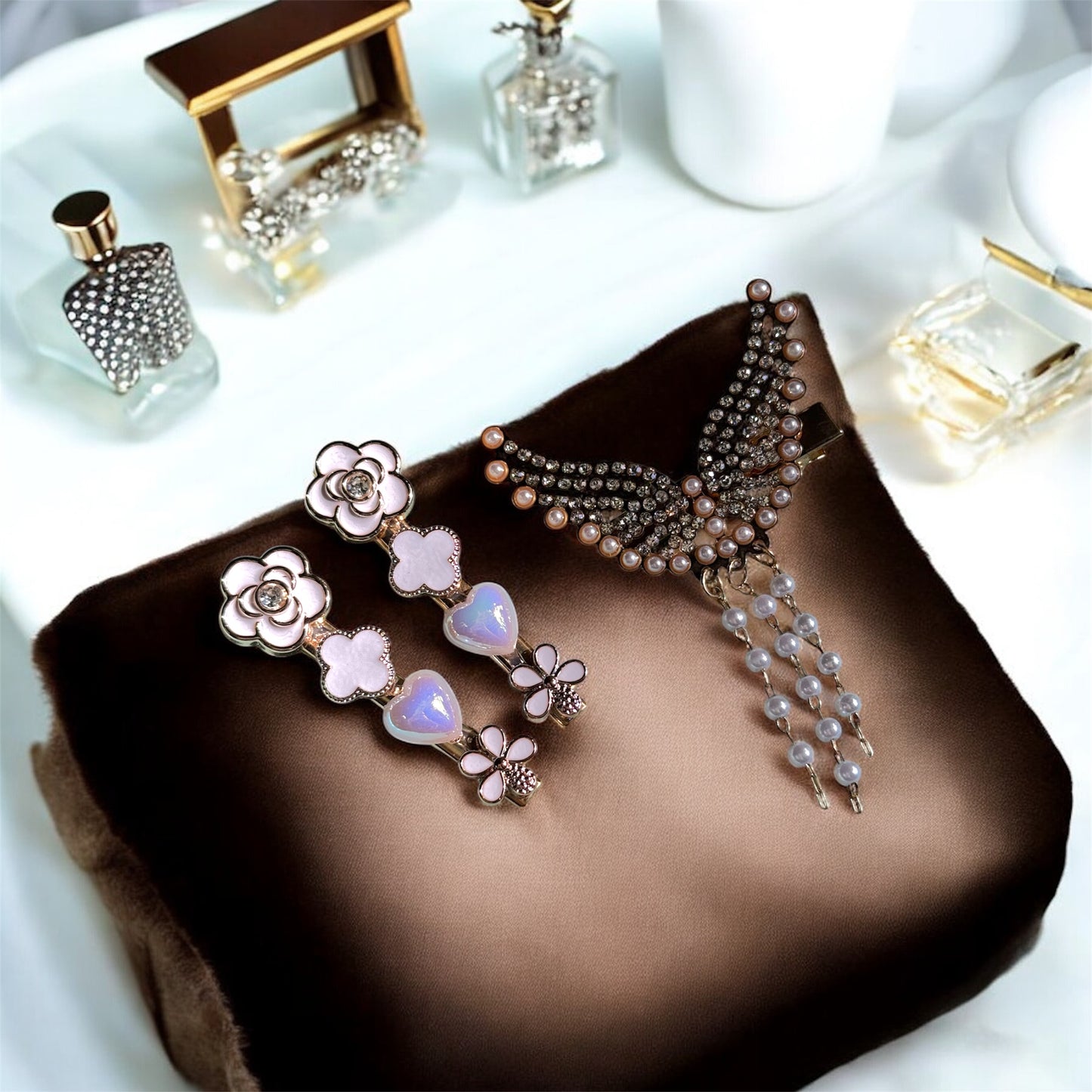 Regal Pearl Butterfly Wings and Floral Hair Clips