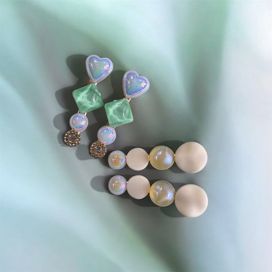 Mint and Pearl Aesthetic Hair Barrette Set