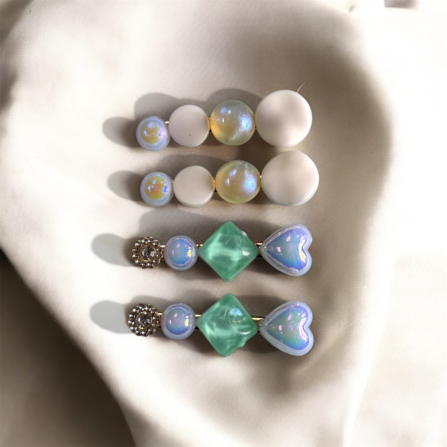 Mint and Pearl Aesthetic Hair Barrette Set