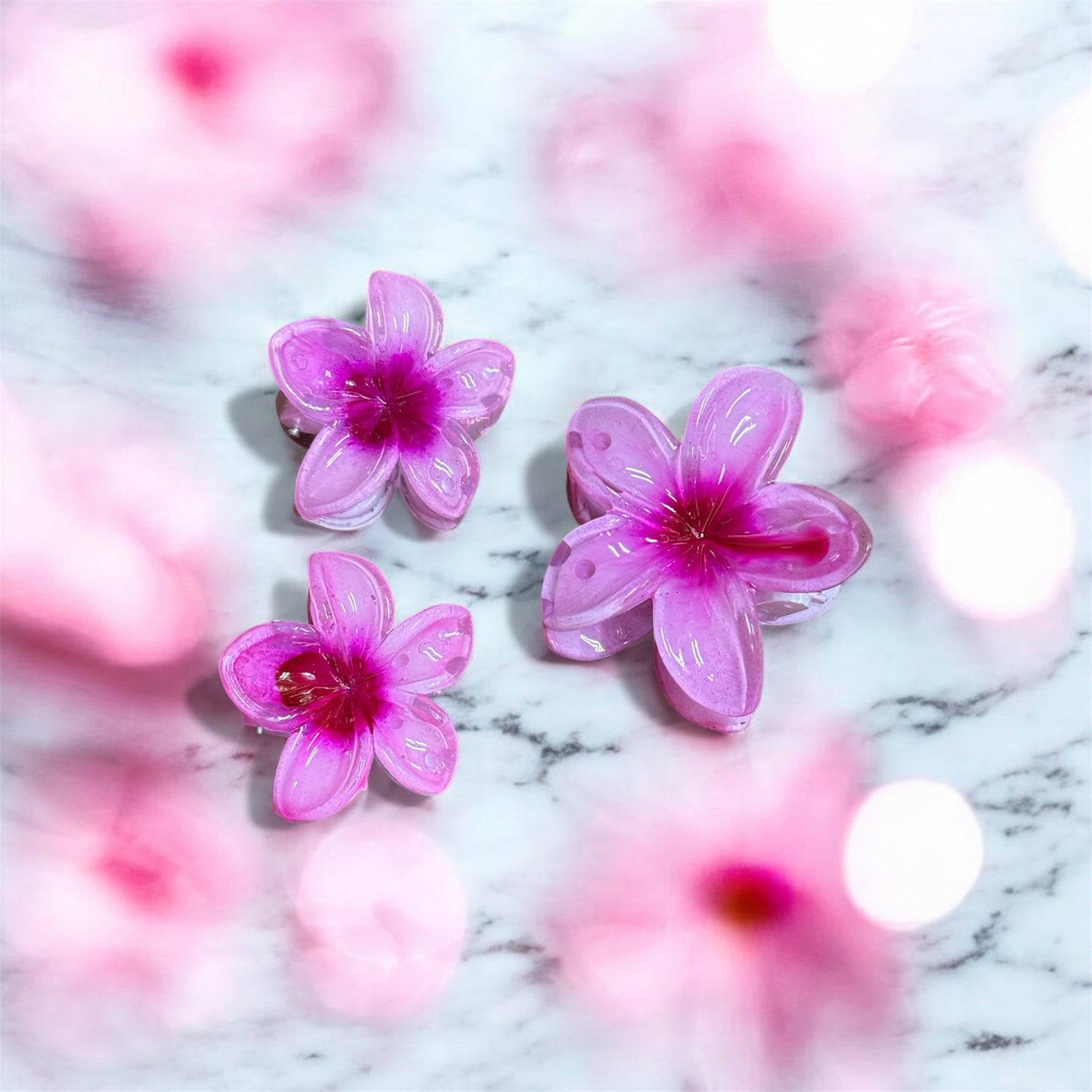 Vibrant Pink Resin Flower Claw Clips