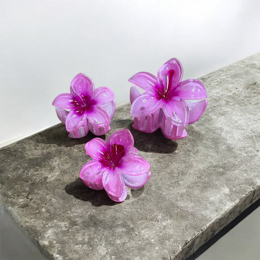 Vibrant Pink Resin Flower Claw Clips
