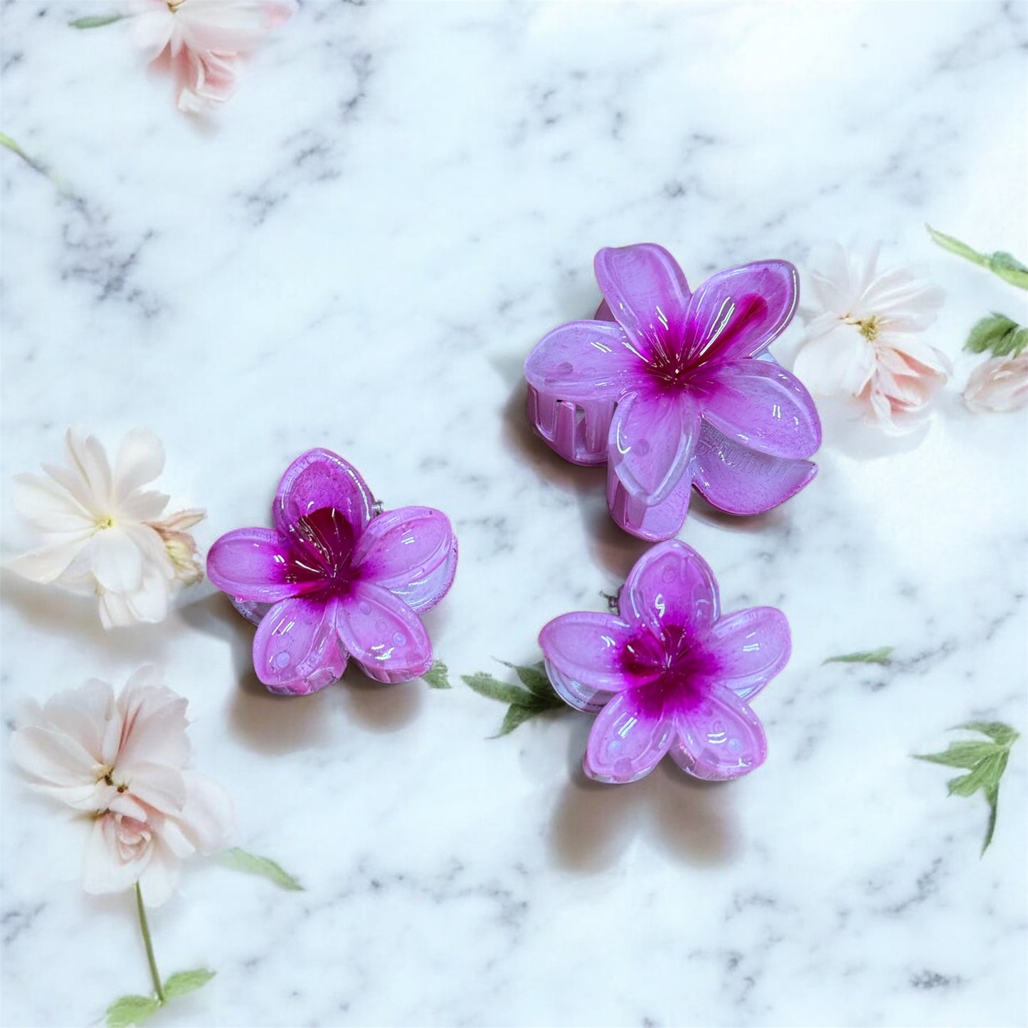 Vibrant Pink Resin Flower Claw Clips