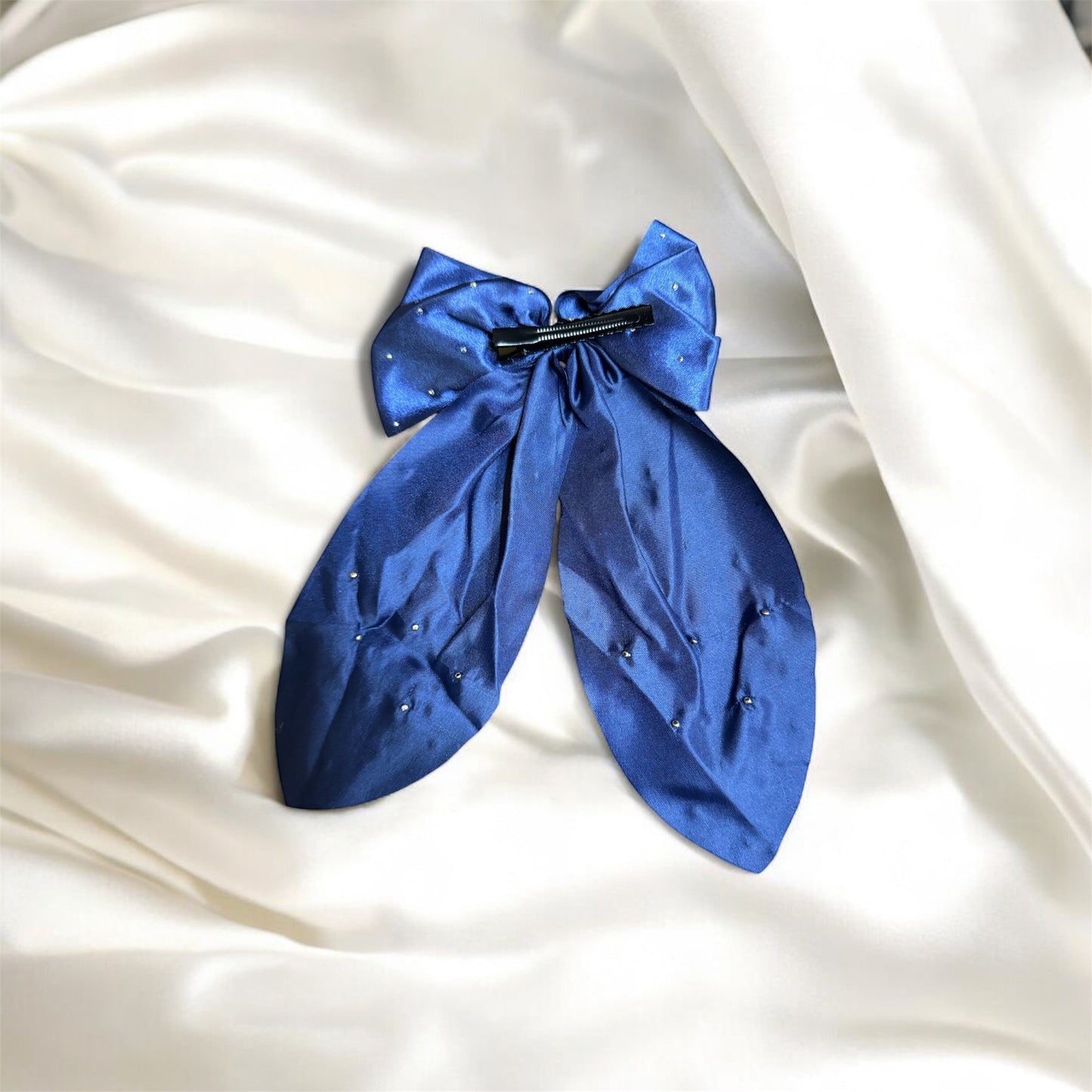 Midnight Blue Satin Bow & Heart Accessory Set