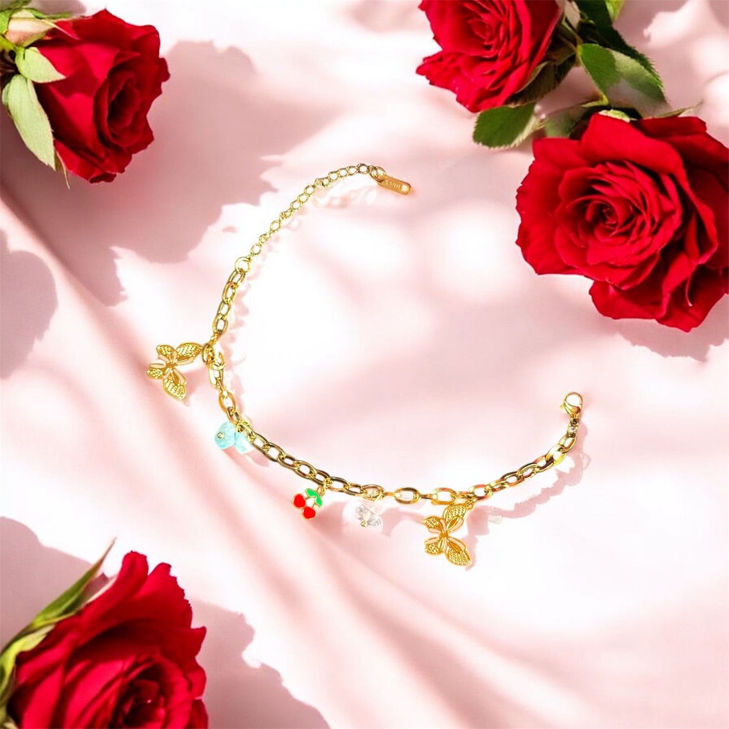 Playful Butterfly and Enamel Charm Bracelet