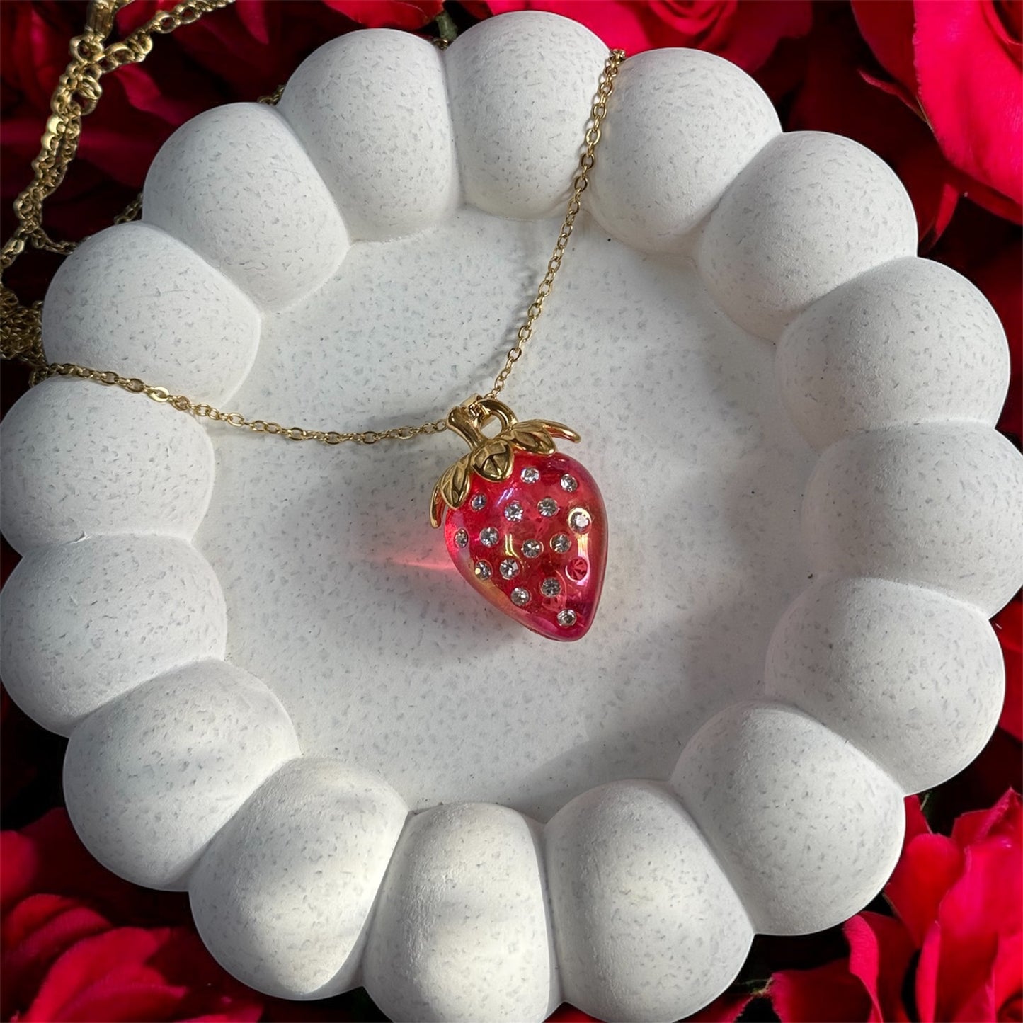 Whimsical Crystal Strawberry Necklace