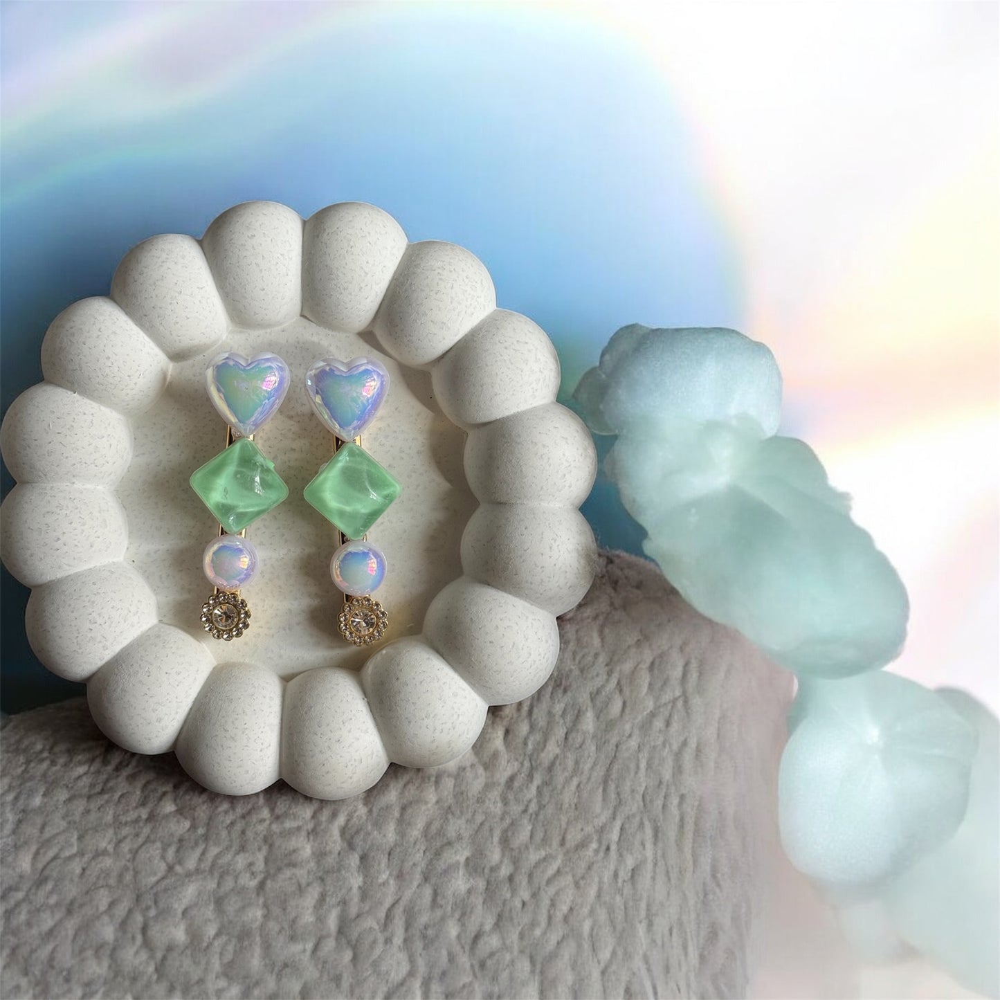 Midnight Blue Satin Bow & Heart Accessory Set