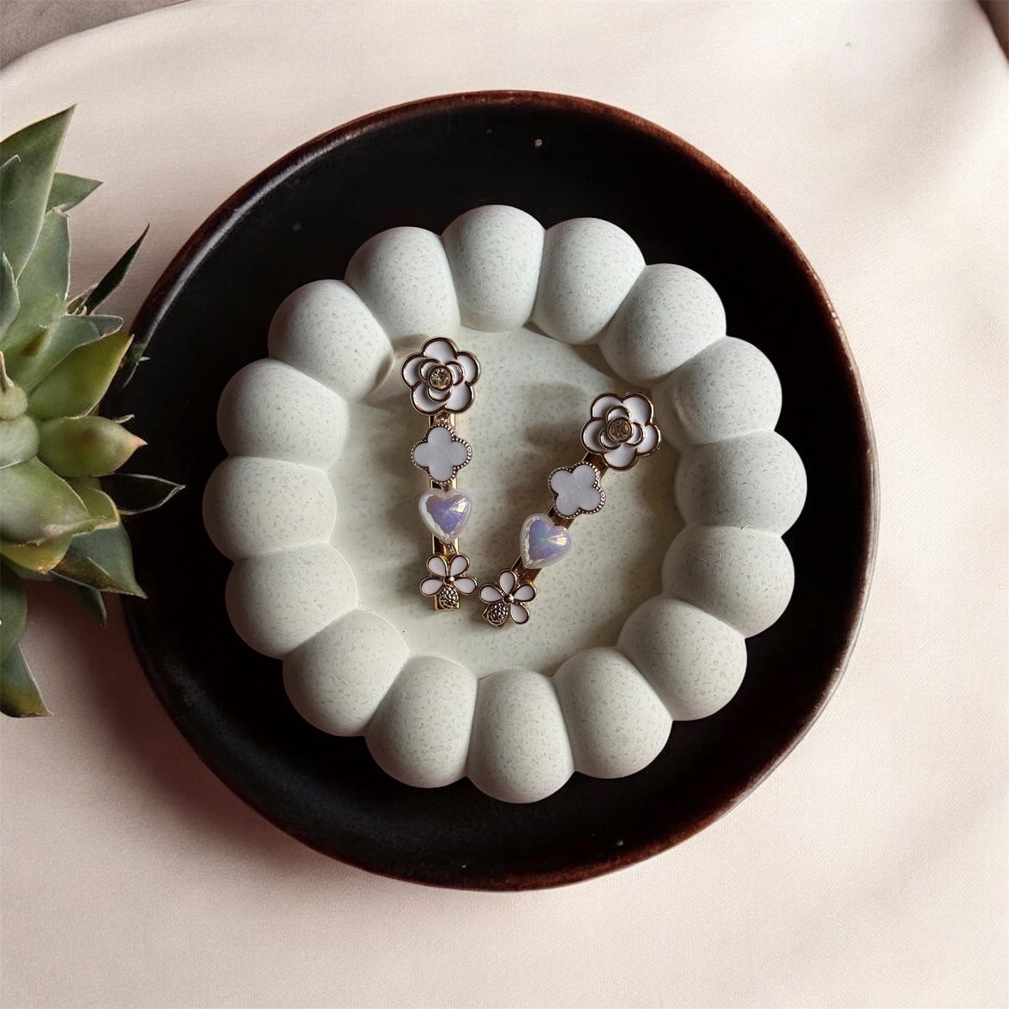 Regal Pearl Butterfly Wings and Floral Hair Clips