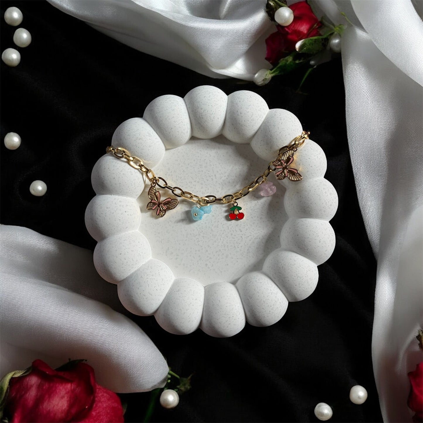 Playful Butterfly and Enamel Charm Bracelet