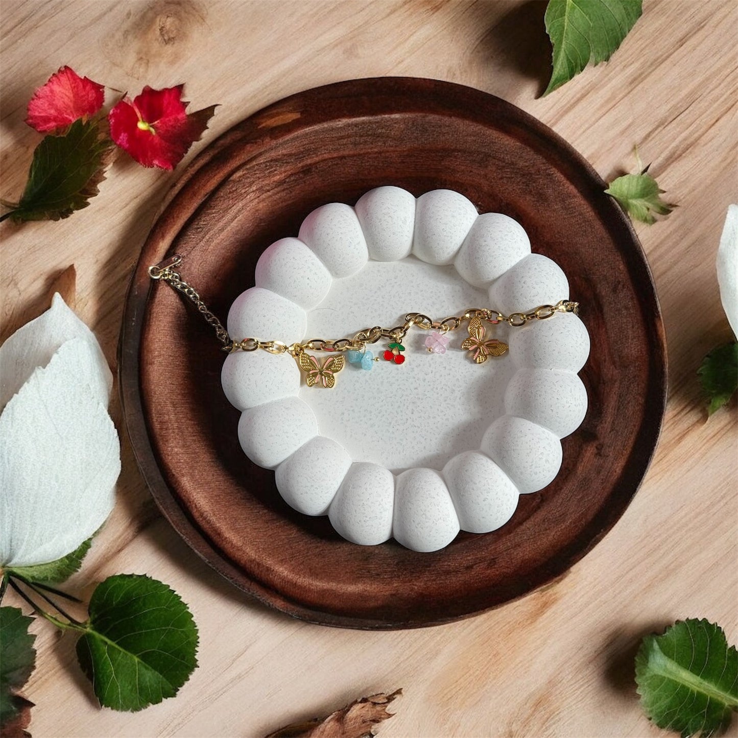 Playful Butterfly and Enamel Charm Bracelet